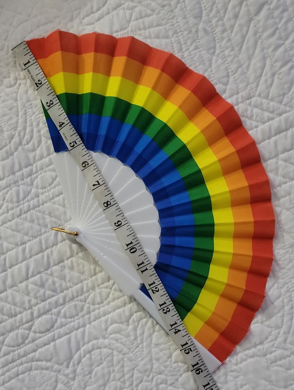 Rainbow Pride Folding Hand Fan - White Frame